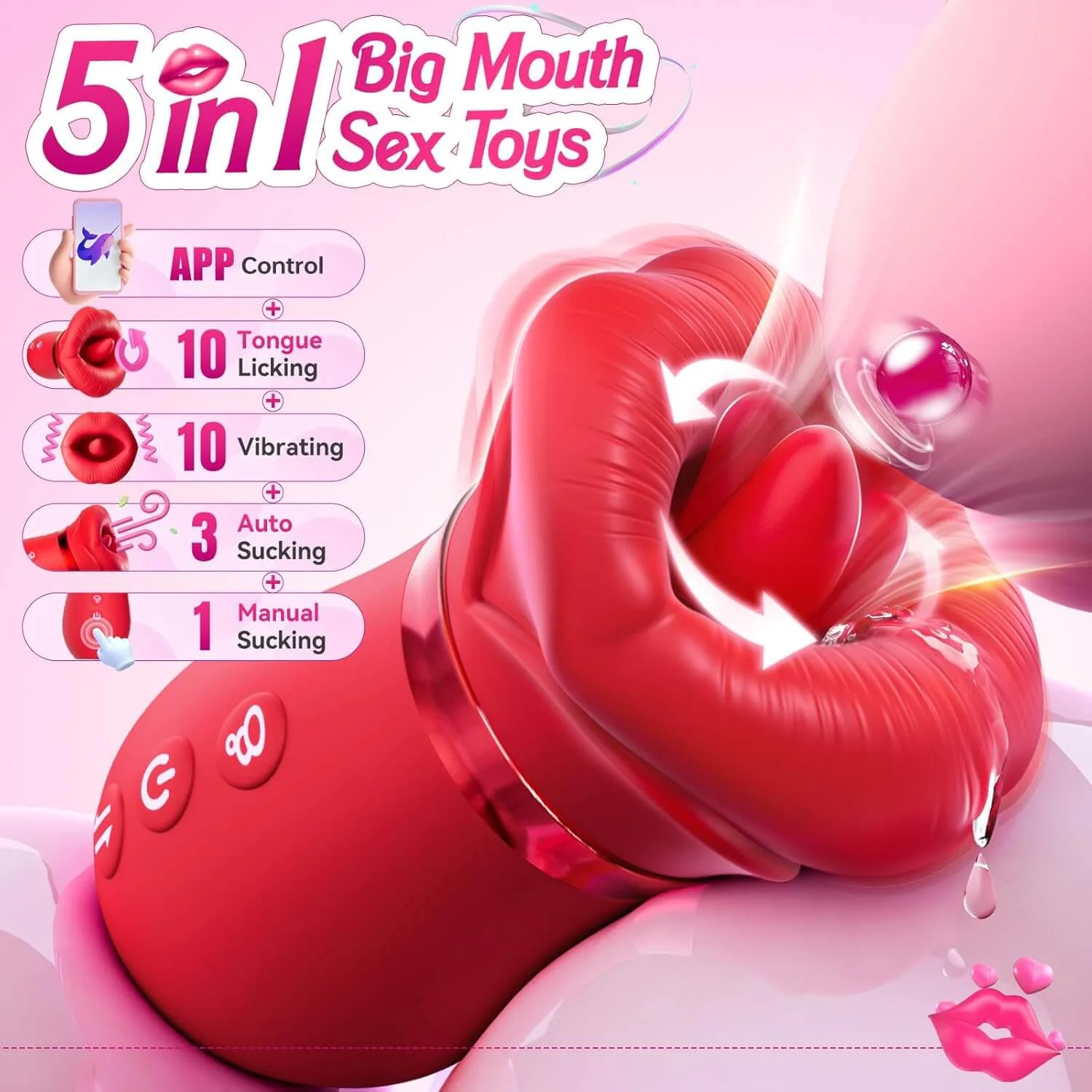 5IN1 Mouth Rose Sucking Vibrator Rose Sex Toy, 10 Tongue Licking, New APP - Image 5
