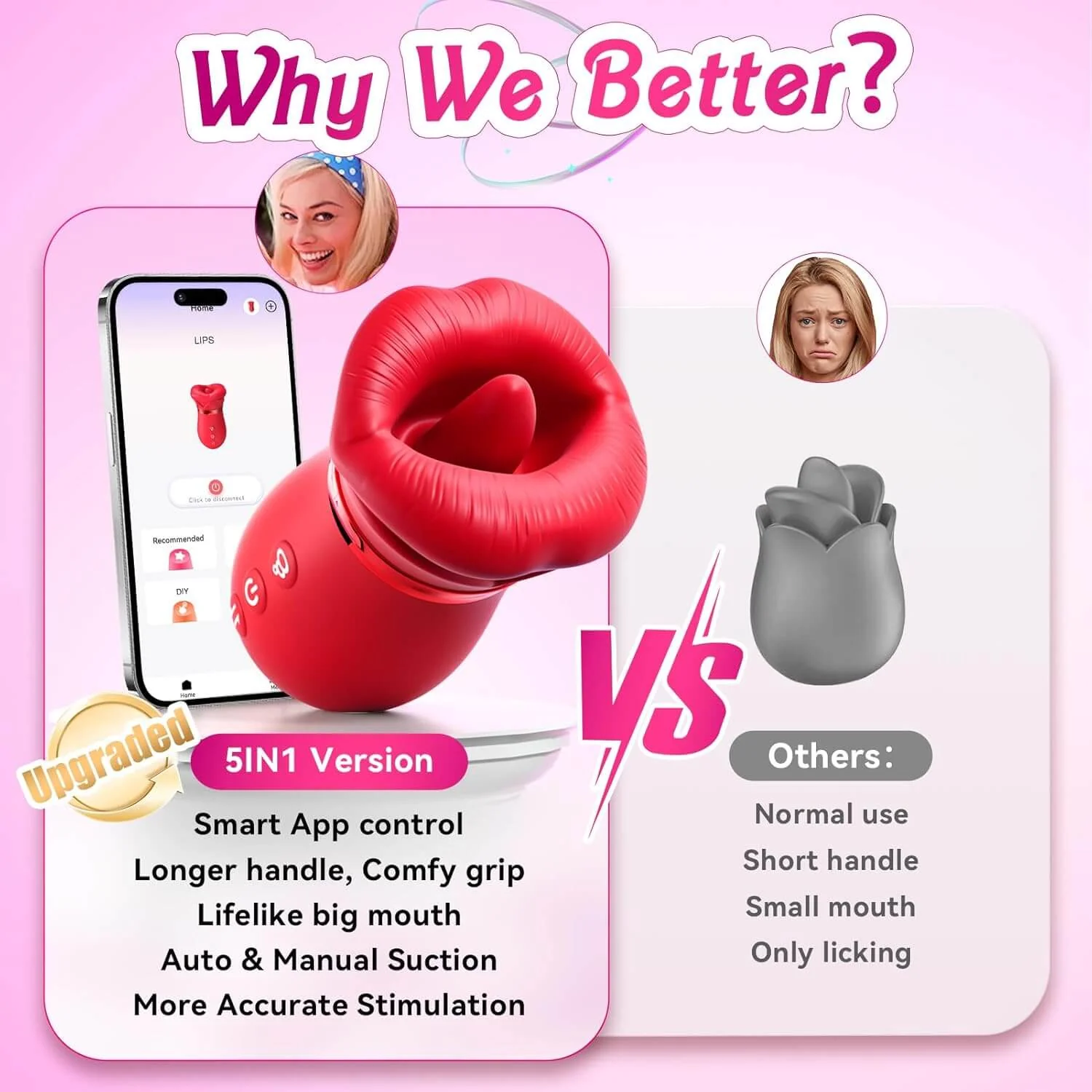 5IN1 Mouth Rose Sucking Vibrator Rose Sex Toy, 10 Tongue Licking, New APP - Image 7
