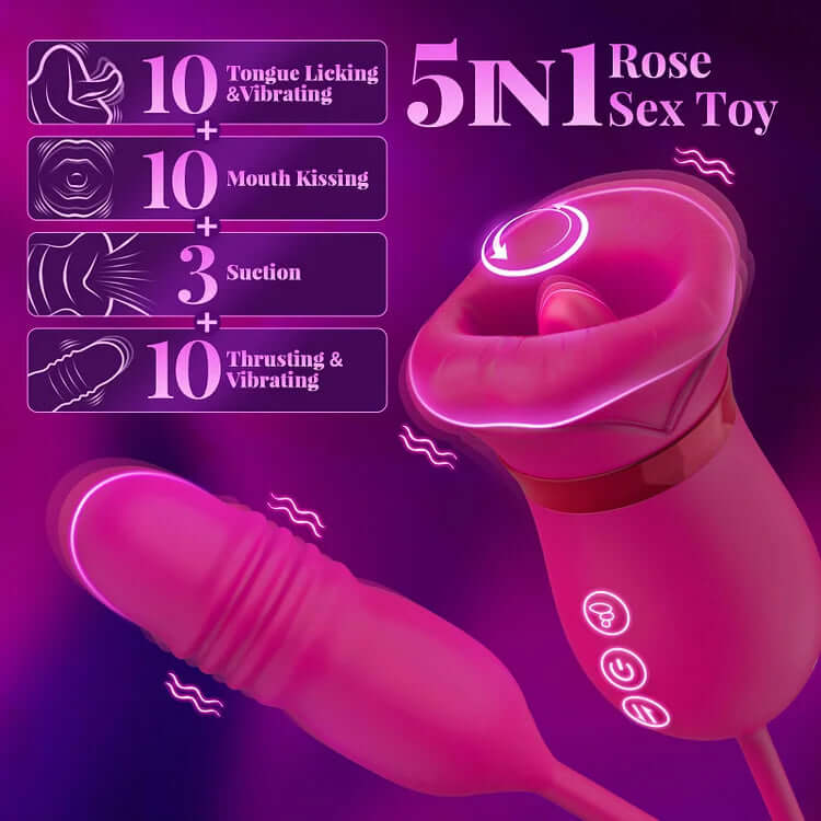 Big Mouth Rose Tongue Vibrator With Thrusting Dildo - Image 13