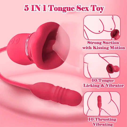 Big Mouth Rose Tongue Vibrator With Thrusting Dildo - Image 4