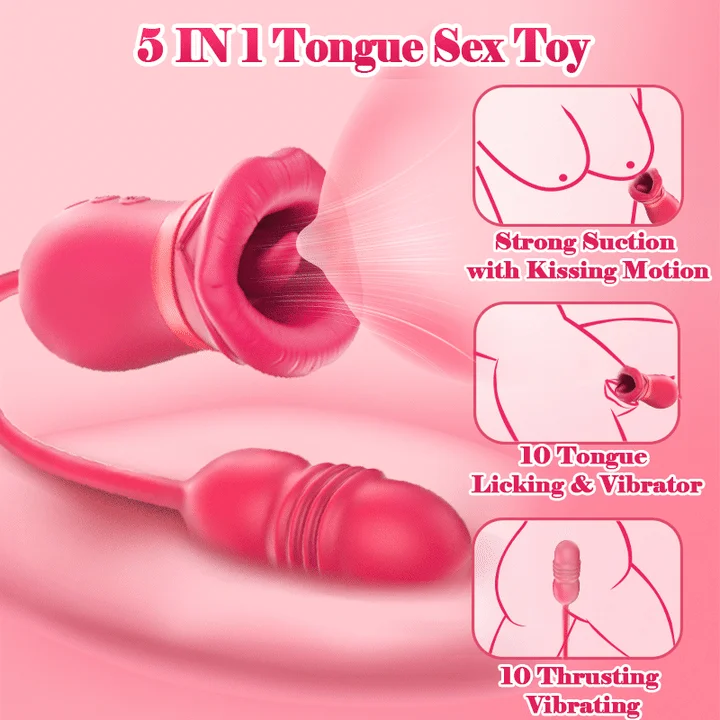 Big Mouth Rose Tongue Vibrator With Thrusting Dildo - Image 7