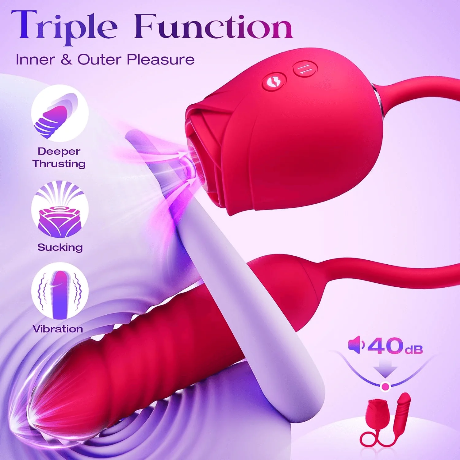 New Rose Clit Sucking Toy Dildo G-spot Vibrator - Image 2