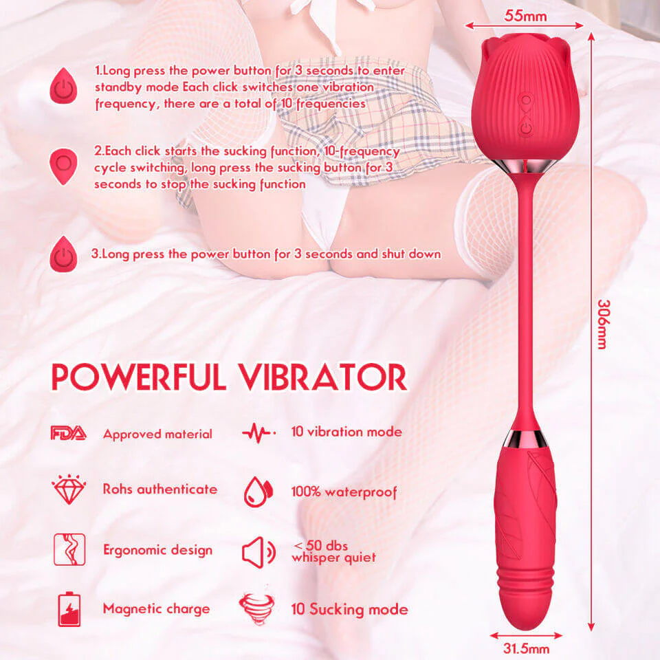 Rose Toy with Thrusting Stem - 2-in-1 G-Spot Telescopic - Image 10