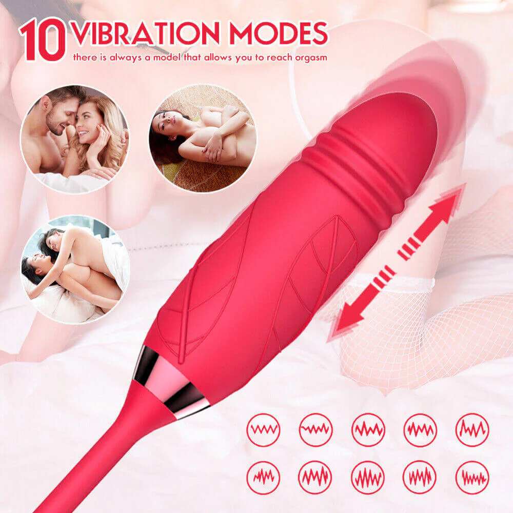 Rose Toy with Thrusting Stem - 2-in-1 G-Spot Telescopic - Image 11