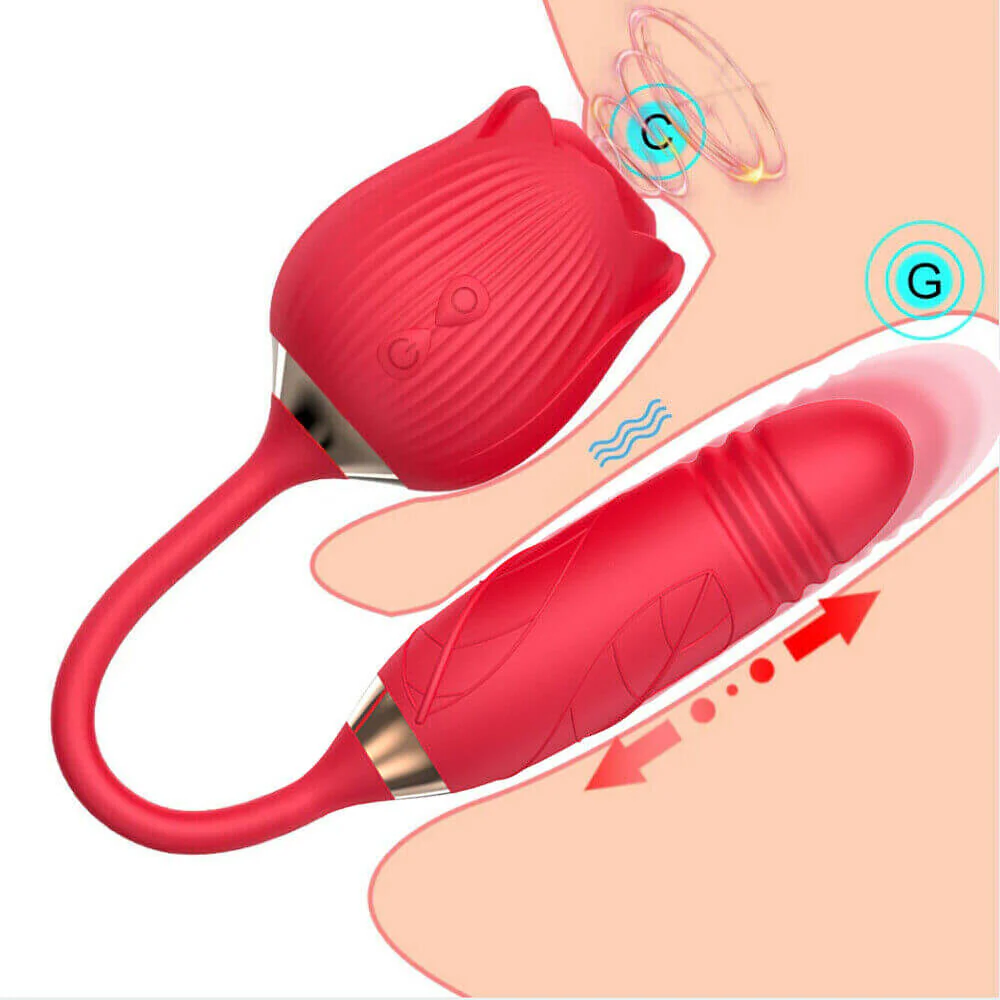 Rose Toy with Thrusting Stem - 2-in-1 G-Spot Telescopic - Image 3