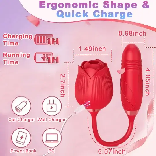 Rose Vibrator 2 in 1 Rose Toy With A Thrusting Dildo - Image 4