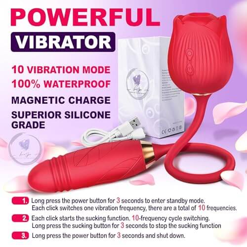 Rose Vibrator 2 in 1 Rose Toy With A Thrusting Dildo - Image 14