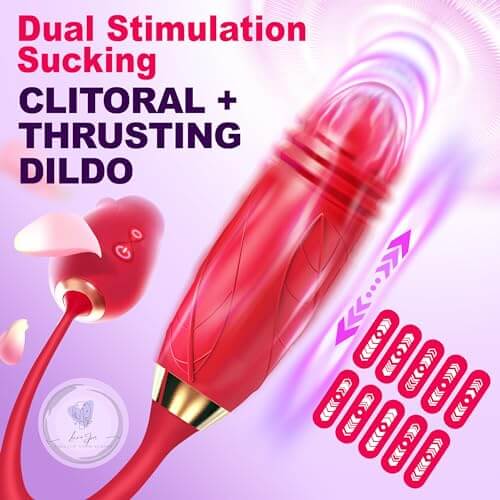 Rose Vibrator 2 in 1 Rose Toy With A Thrusting Dildo - Image 17