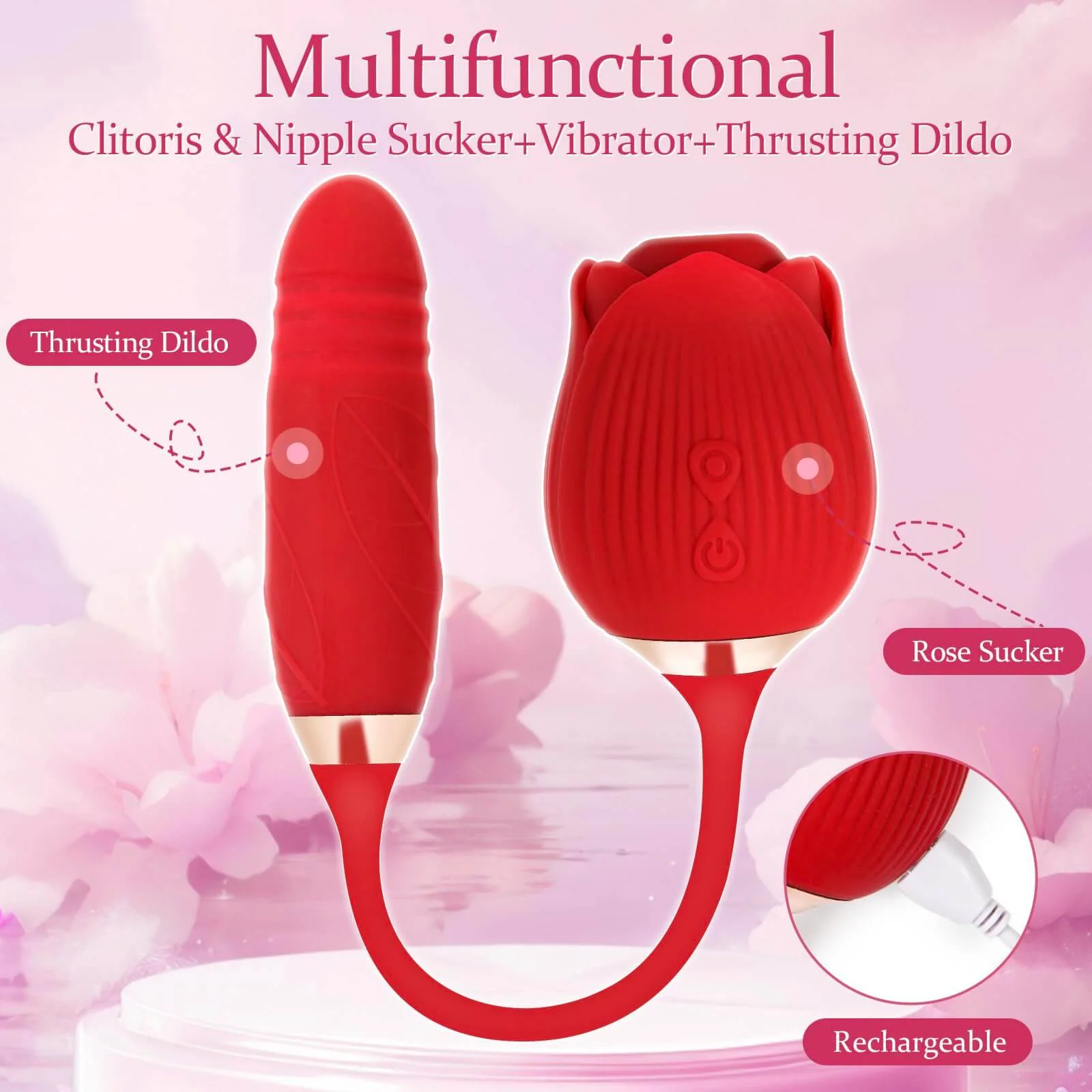 Rose Vibrator 2 in 1 Rose Toy With A Thrusting Dildo - Image 18