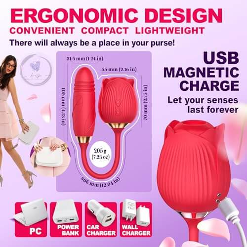 Rose Vibrator 2 in 1 Rose Toy With A Thrusting Dildo - Image 20