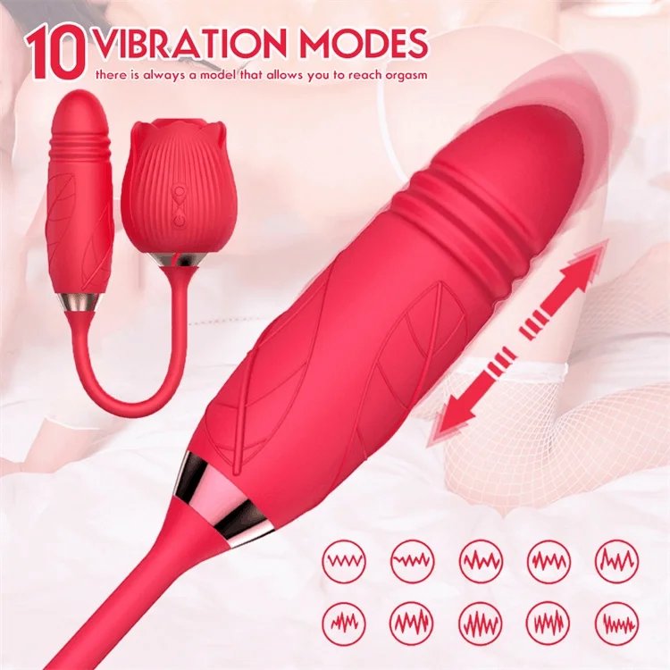 Rose Vibrator 2 in 1 Rose Toy With A Thrusting Dildo - Image 24
