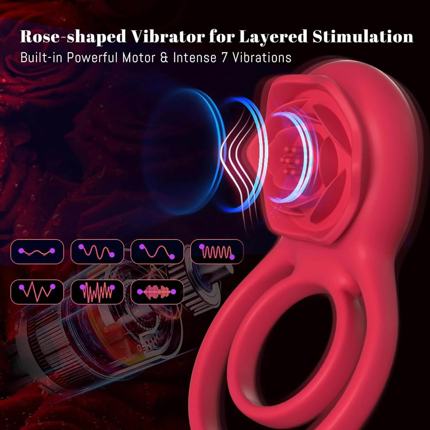 Vibrating Cock Ring with Rose Clitoral Stimulator - Image 11