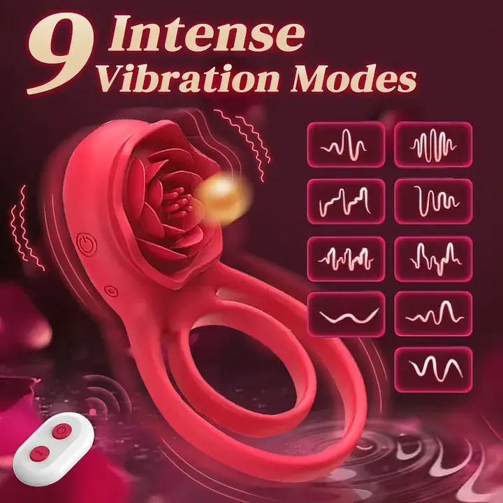 Vibrating Cock Ring with Rose Clitoral Stimulator - Image 12