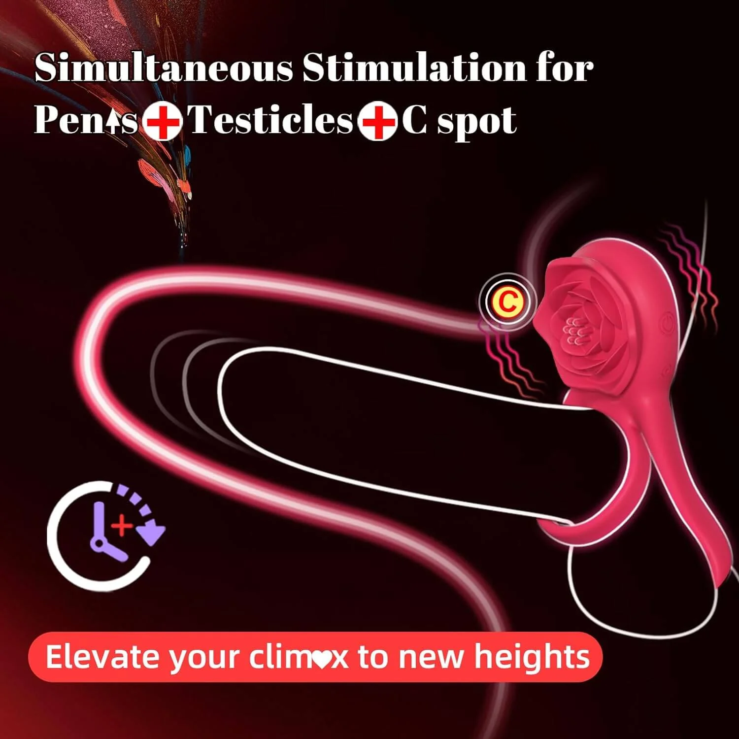 Vibrating Cock Ring with Rose Clitoral Stimulator - Image 4